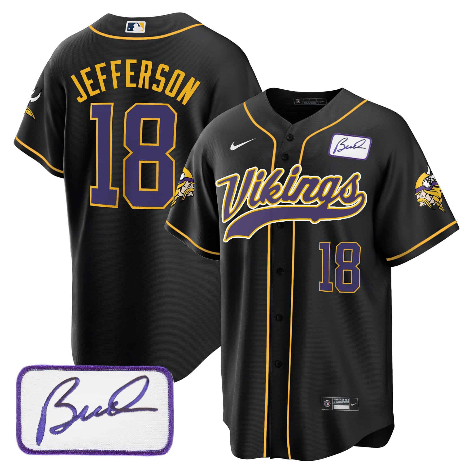 Men Minnesota Vikings #18 Jefferson Black 2024 Nike Bud Grant Patch Classic Baseball NFL Jersey->indianapolis colts->NFL Jersey